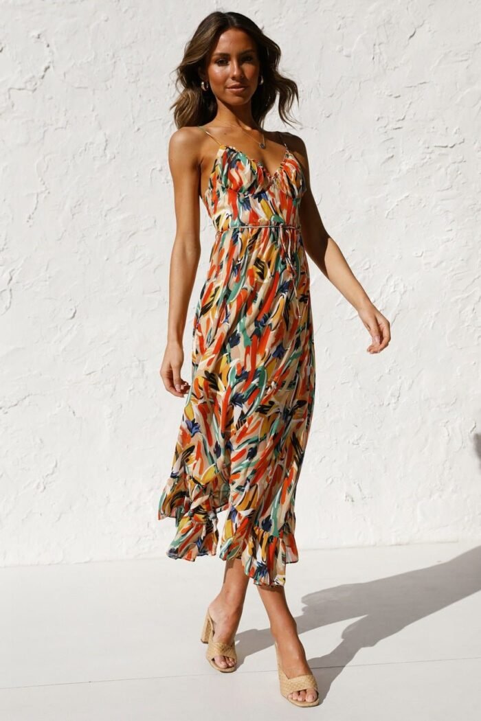 Adela Printed Ruffle Trim Midi Sundress - Image 3