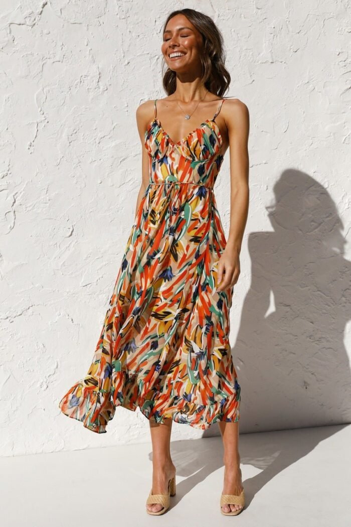 Adela Printed Ruffle Trim Midi Sundress - Image 2