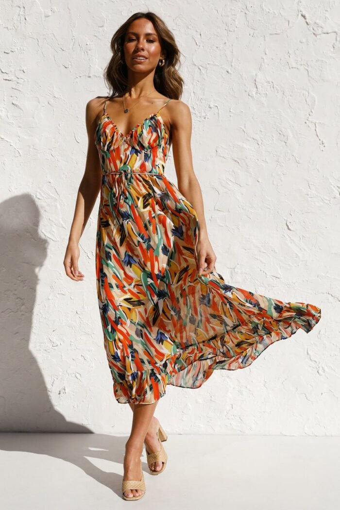 Adela Printed Ruffle Trim Midi Sundress - Image 1