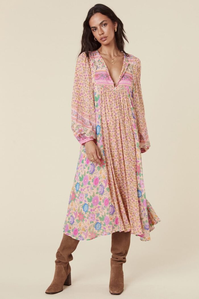 Aditi Splice Print Loose-fit Midi Peasant Dress - Image 6
