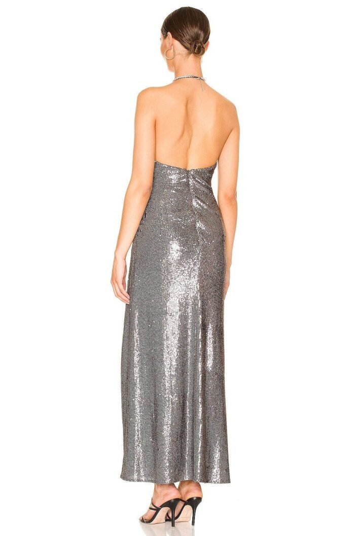 Afra Diamanté Halterneck Midi Sequins Dress - Image 3