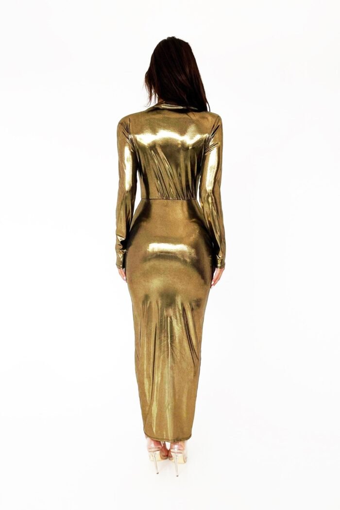 Ailiyah Metallic V-neck Slit Midi Dress - Image 2