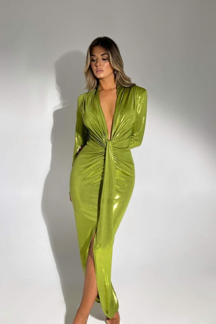 Ailiyah Metallic V-neck Slit Midi Dress - Image 25