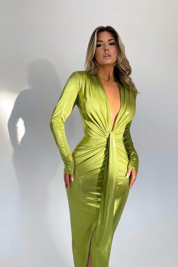 Ailiyah Metallic V-neck Slit Midi Dress - Image 26