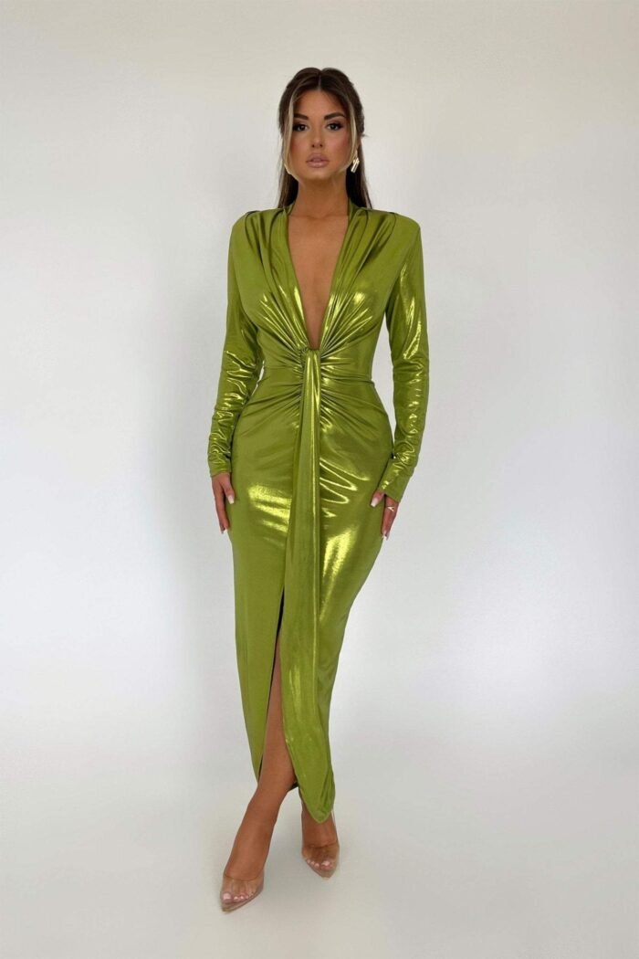 Ailiyah Metallic V-neck Slit Midi Dress - Image 22