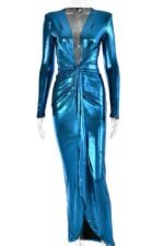 Ailiyah Metallic V-neck Slit Midi Dress - Image 11