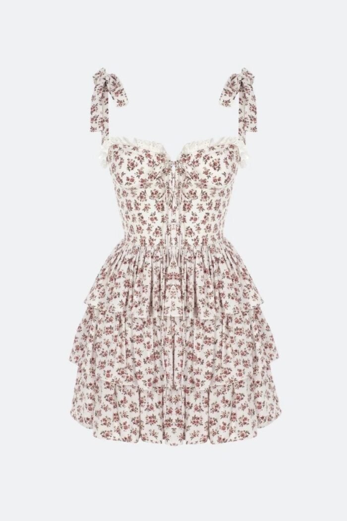 Aleth Printed Bow-tie Tiered Mini Dress - Image 4