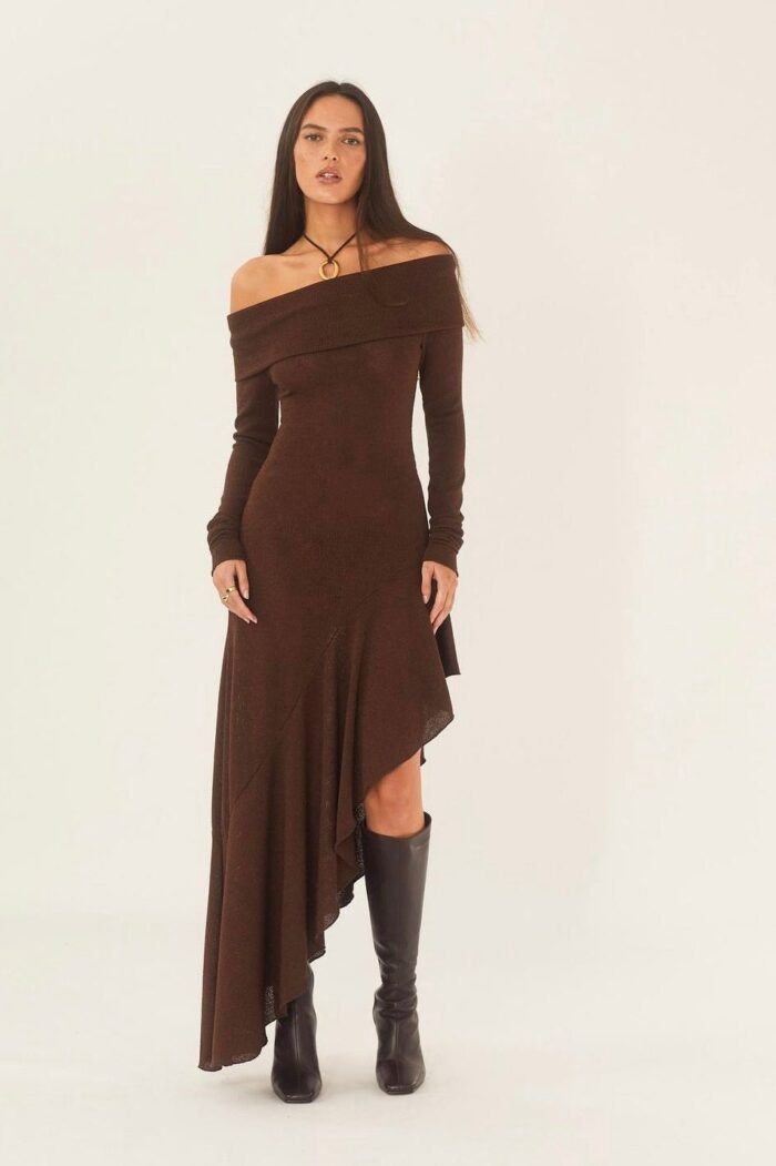 Alisa Off-shoulder Flare Midi Knit Dress - Image 2
