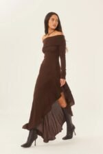 Alisa Off-shoulder Flare Midi Knit Dress