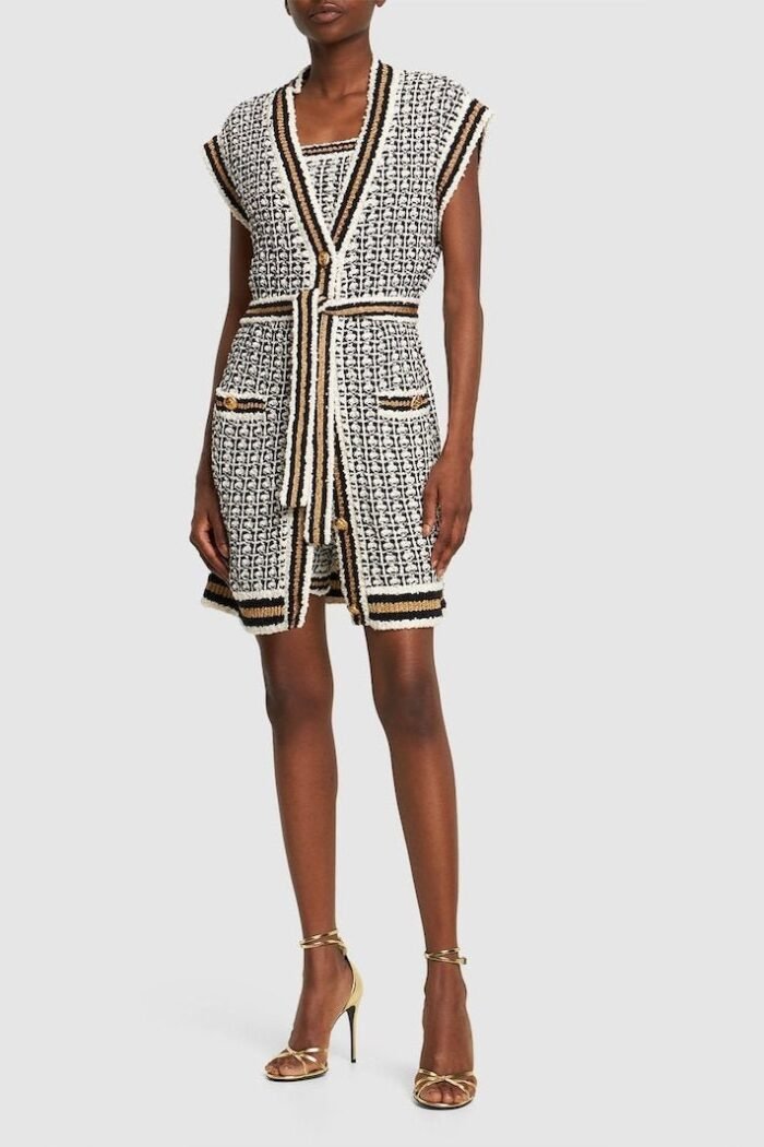 Alyssa Contrast Belted Knitted Vest Cardigan - Image 1