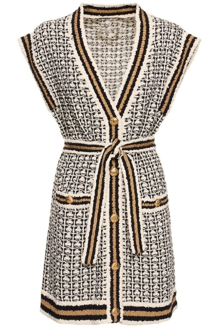 Alyssa Contrast Belted Knitted Vest Cardigan - Image 3