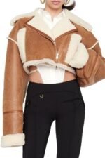 Anastasia Cropped Shearling Trimmed Jacket - Image 2