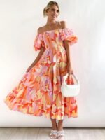 Andrea Printed Off-shoulder Puff Sleeve Tiered Maxi Dress - Image 3