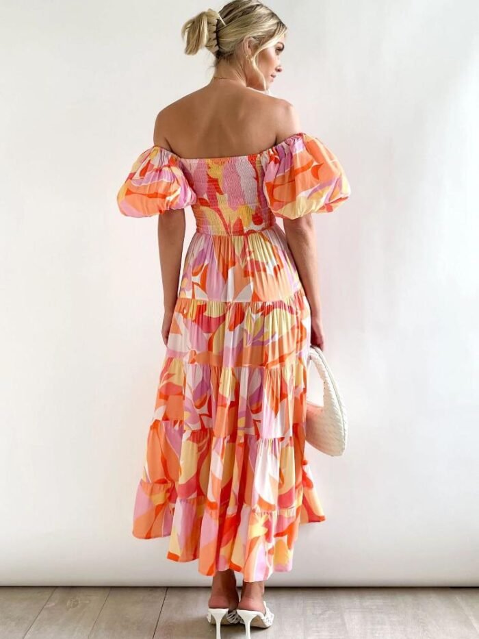 Andrea Printed Off-shoulder Puff Sleeve Tiered Maxi Dress - Image 4