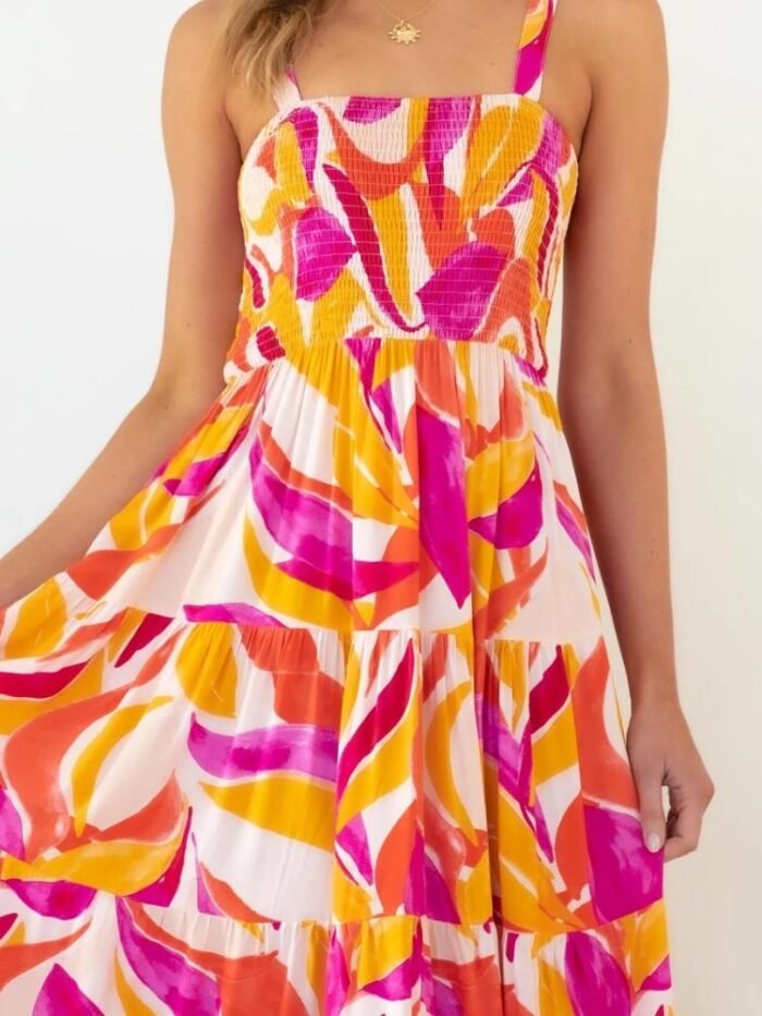 Andrea Printed Shirred Bodice Tiered Maxi Sundress - Image 5