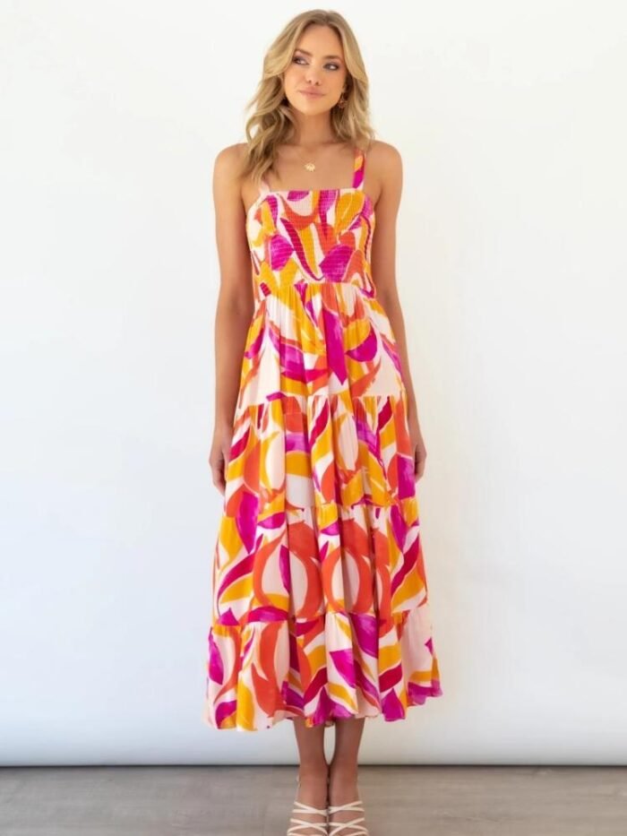 Andrea Printed Shirred Bodice Tiered Maxi Sundress - Image 4