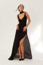 Apphia V-neck Backless Slit Maxi Dress - Image 5