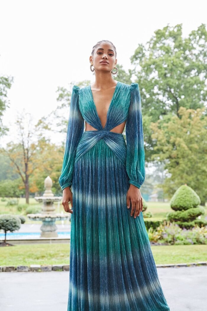 Arabela Printed Shimmer Plisse Maxi Dress - Image 4
