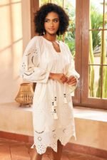 Ariella Embroidered Hollow Midi Dress - Image 3