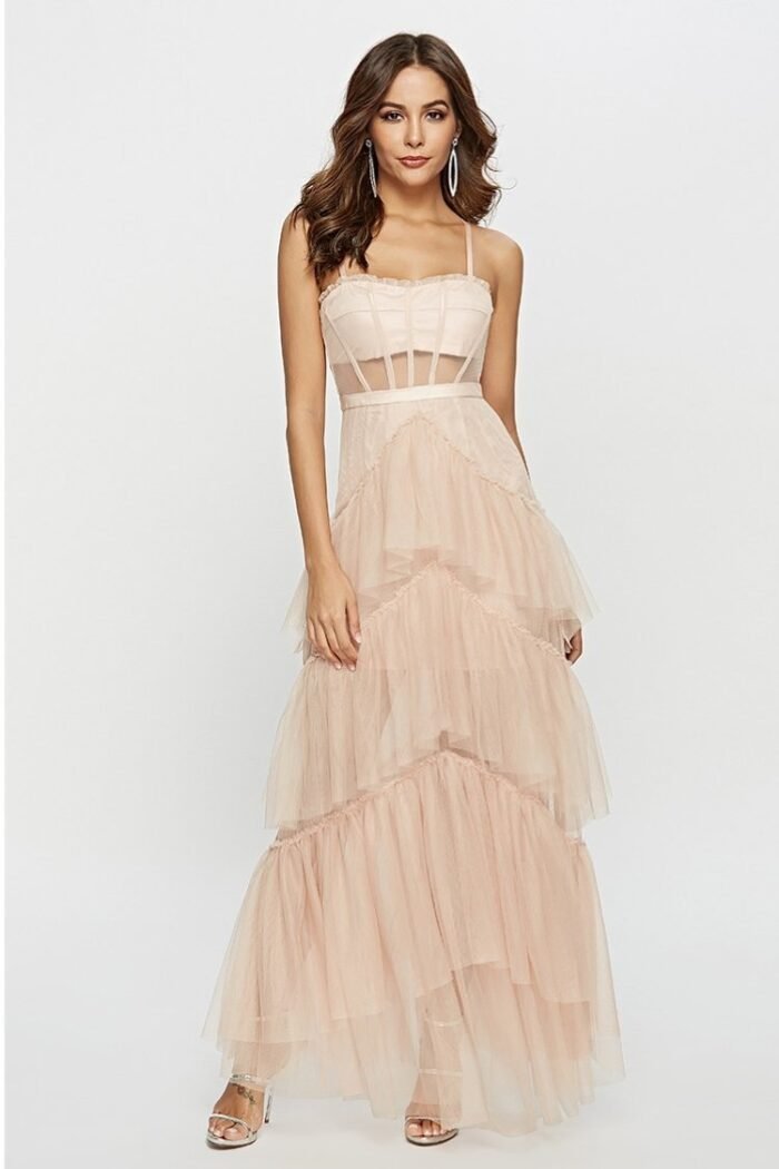 Arlene Corset Leayered Mesh Slip Maxi Dress - Image 1