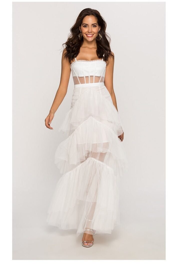 Arlene Corset Leayered Mesh Slip Maxi Dress - Image 12