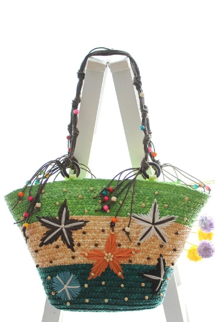 Arora Embroidered Seastar Weave Straw Tote Bag - Image 8