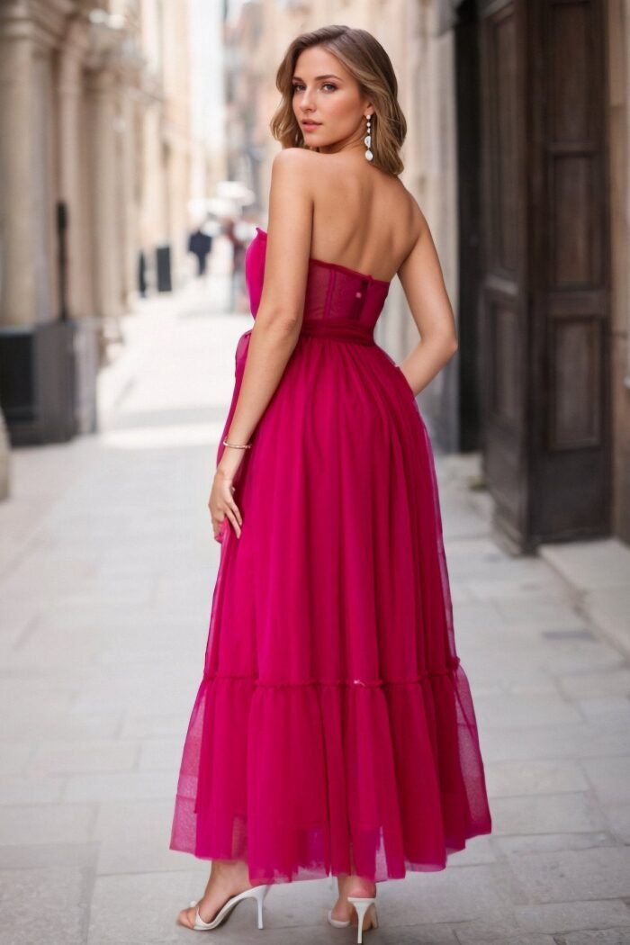 Astrid Gathered Tulle Bow-tie Midi Dress - Image 4