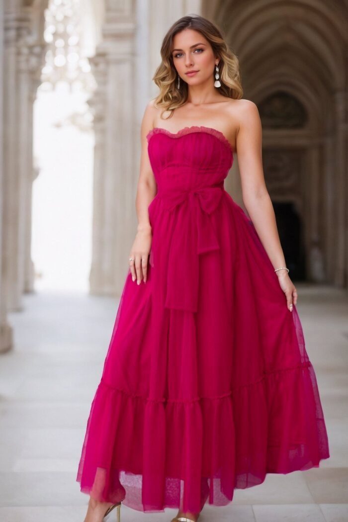 Astrid Gathered Tulle Bow-tie Midi Dress - Image 2