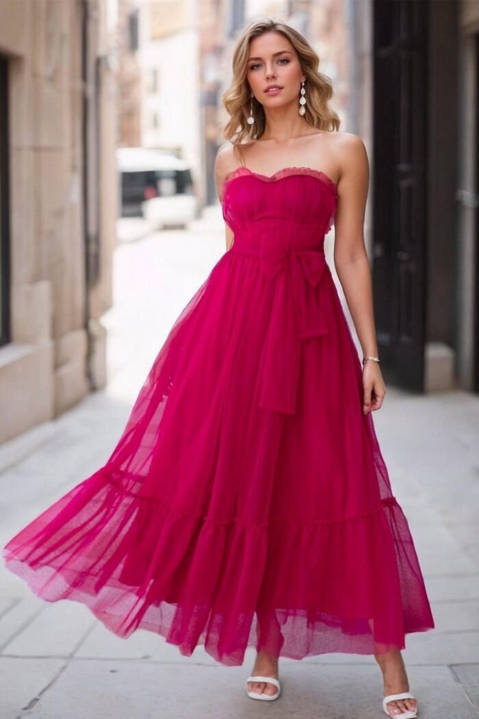 Astrid Gathered Tulle Bow-tie Midi Dress - Image 1