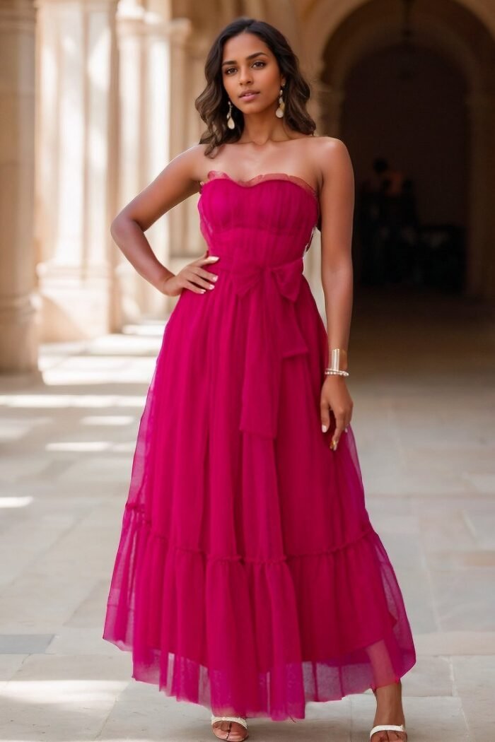 Astrid Gathered Tulle Bow-tie Midi Dress - Image 3