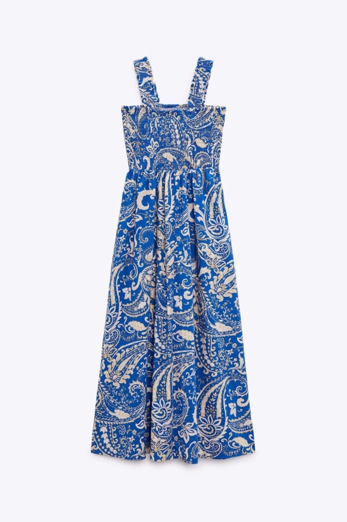 Aurelian Shirred Bodice Strap Flare Midi Dress - Image 6