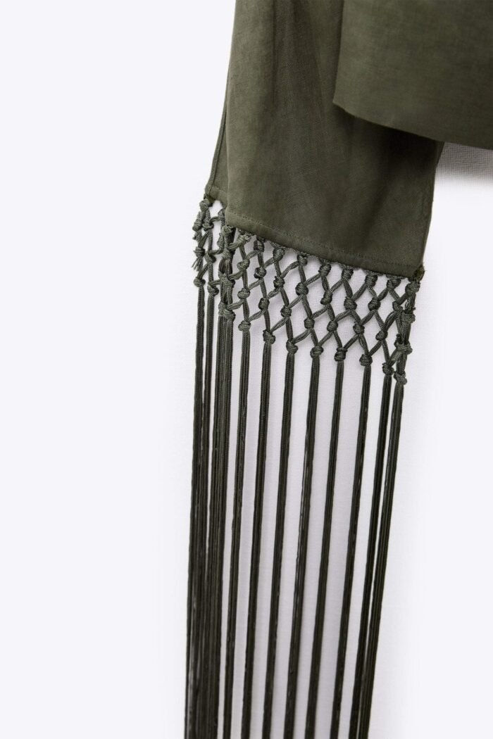 Ava One-shoulder Tassel Linen Mini Dress - Image 4