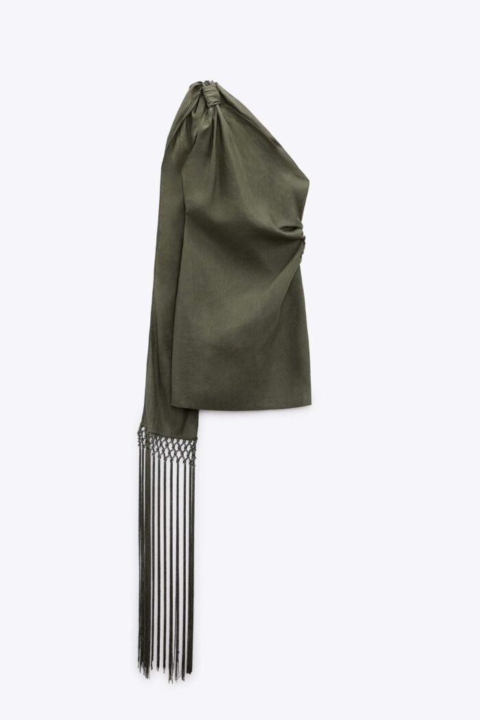 Ava One-shoulder Tassel Linen Mini Dress - Image 2