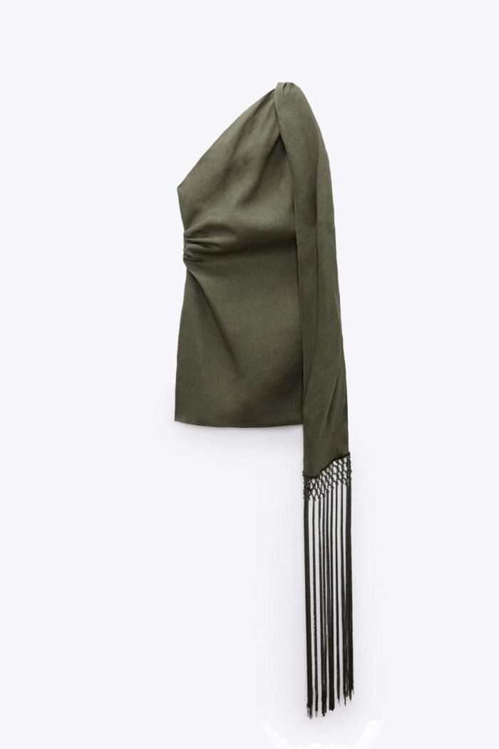 Ava One-shoulder Tassel Linen Mini Dress - Image 3