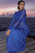 Basia Contrast Mesh Maxi Dress - Image 4