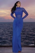 Basia Contrast Mesh Maxi Dress - Image 3