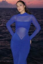 Basia Contrast Mesh Maxi Dress - Image 2