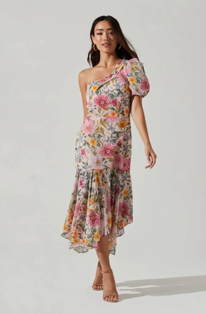 Bblythe Printed One-shoulder Flare Midi Dress - Image 2