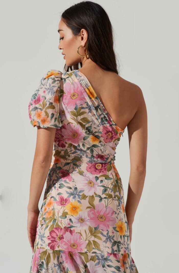 Bblythe Printed One-shoulder Flare Midi Dress - Image 4