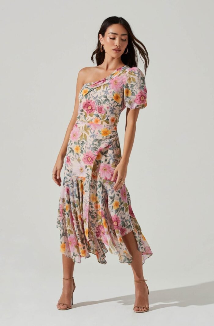 Bblythe Printed One-shoulder Flare Midi Dress - Image 1