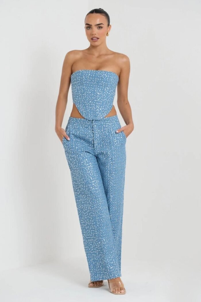 Belinda Sequins Denim Pants Set - Image 1