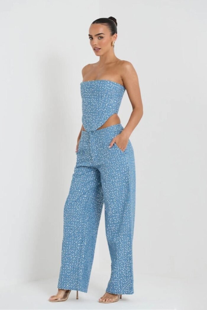 Belinda Sequins Denim Pants Set - Image 2