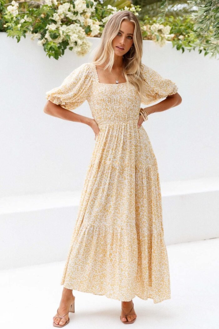 Besty Printed Smock Square Neck Maxi Dress - Image 1