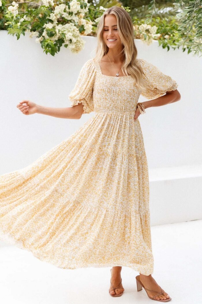 Besty Printed Smock Square Neck Maxi Dress - Image 2