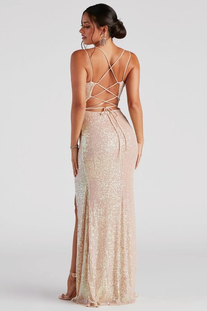 Betty Sequins Lace-up Maxi Dress - Image 2