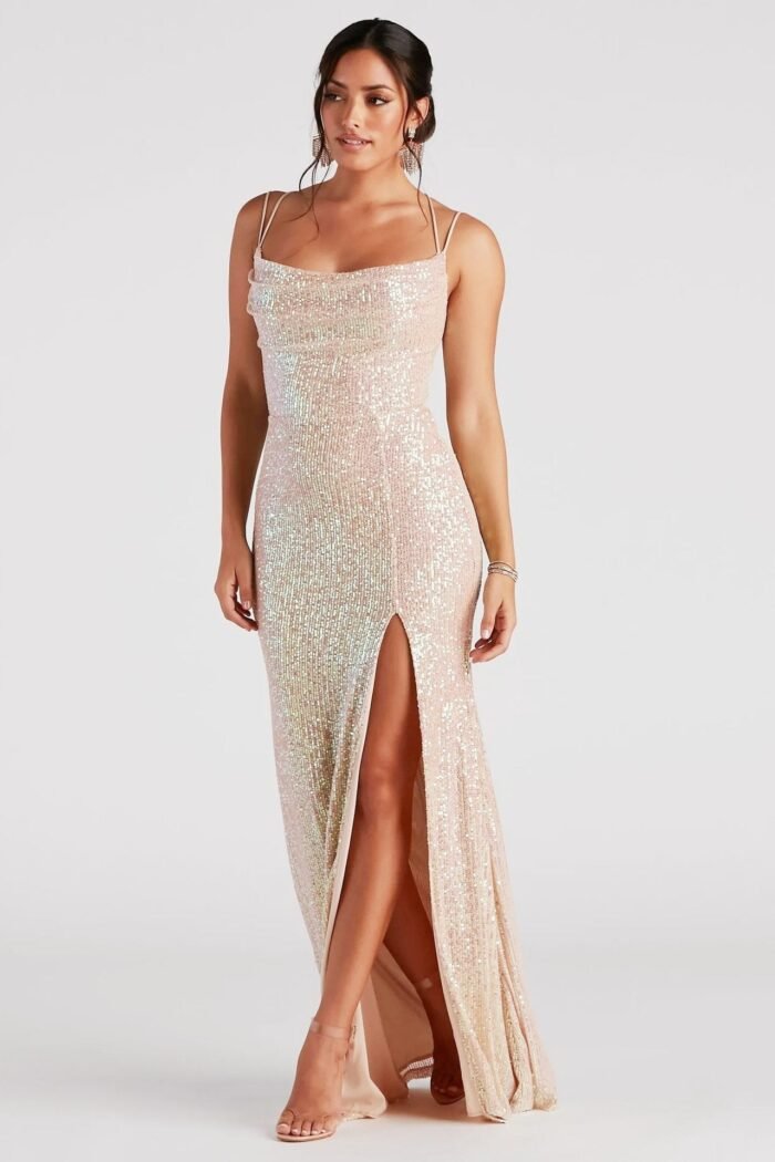 Betty Sequins Lace-up Maxi Dress - Image 1