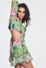 Beverly Printed Embroidered Lace Cut-out Mini Dress - Image 3