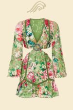 Beverly Printed Embroidered Lace Cut-out Mini Dress - Image 6