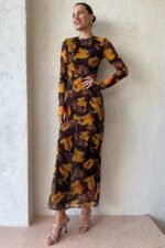 Breeda Printed See-through Maxi Mesh Dress - Image 3