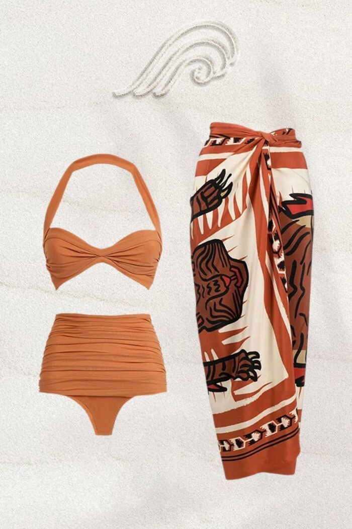 Brina Ruched Halterneck Three-piece Swim Set - Image 1